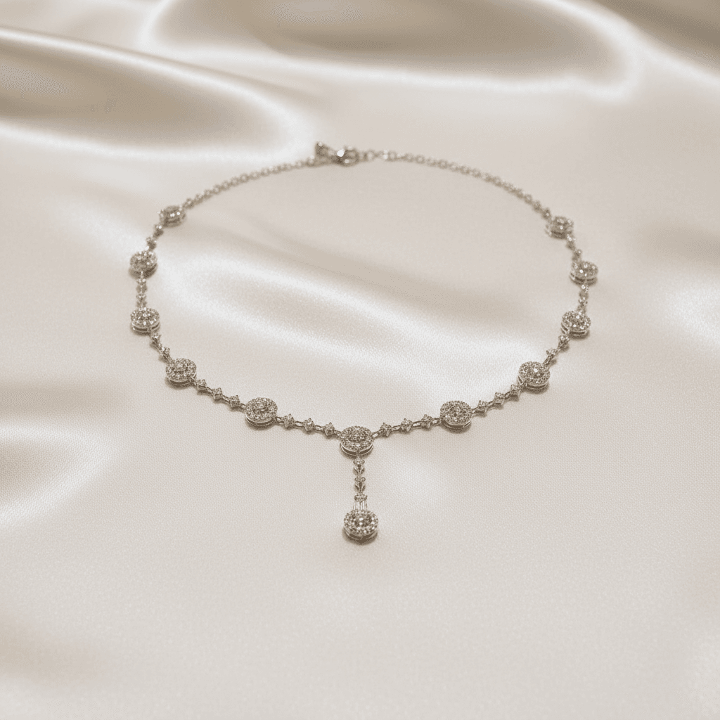 White Gold Circle Station Diamond Lariat Necklace