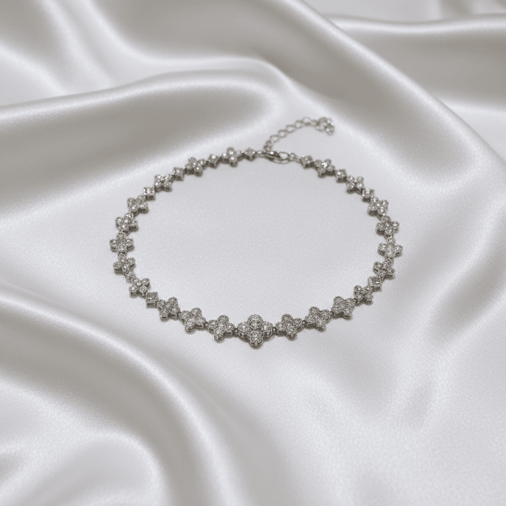 White Gold Clover Flower Diamond Choker Necklace