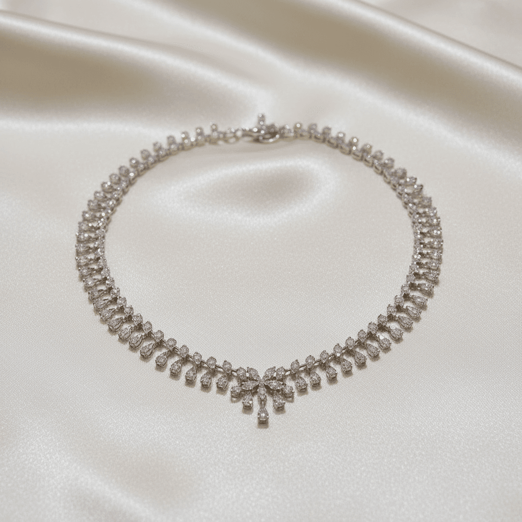 White Gold Fringe Diamond Drop Necklace