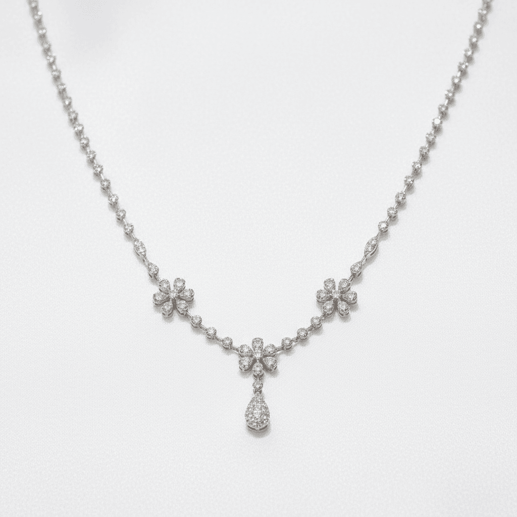 White Gold Floral Teardrop Diamond Necklace