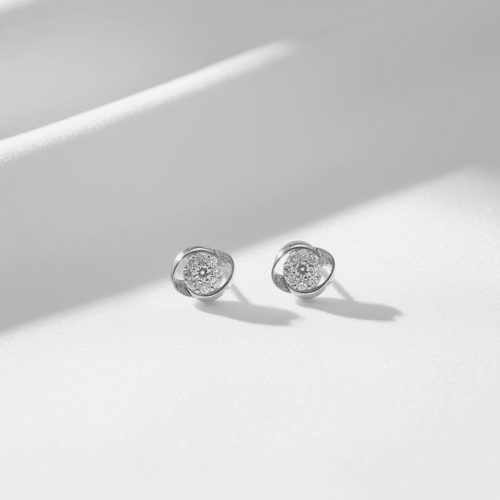 Swirl Halo Diamond Stud Earrings