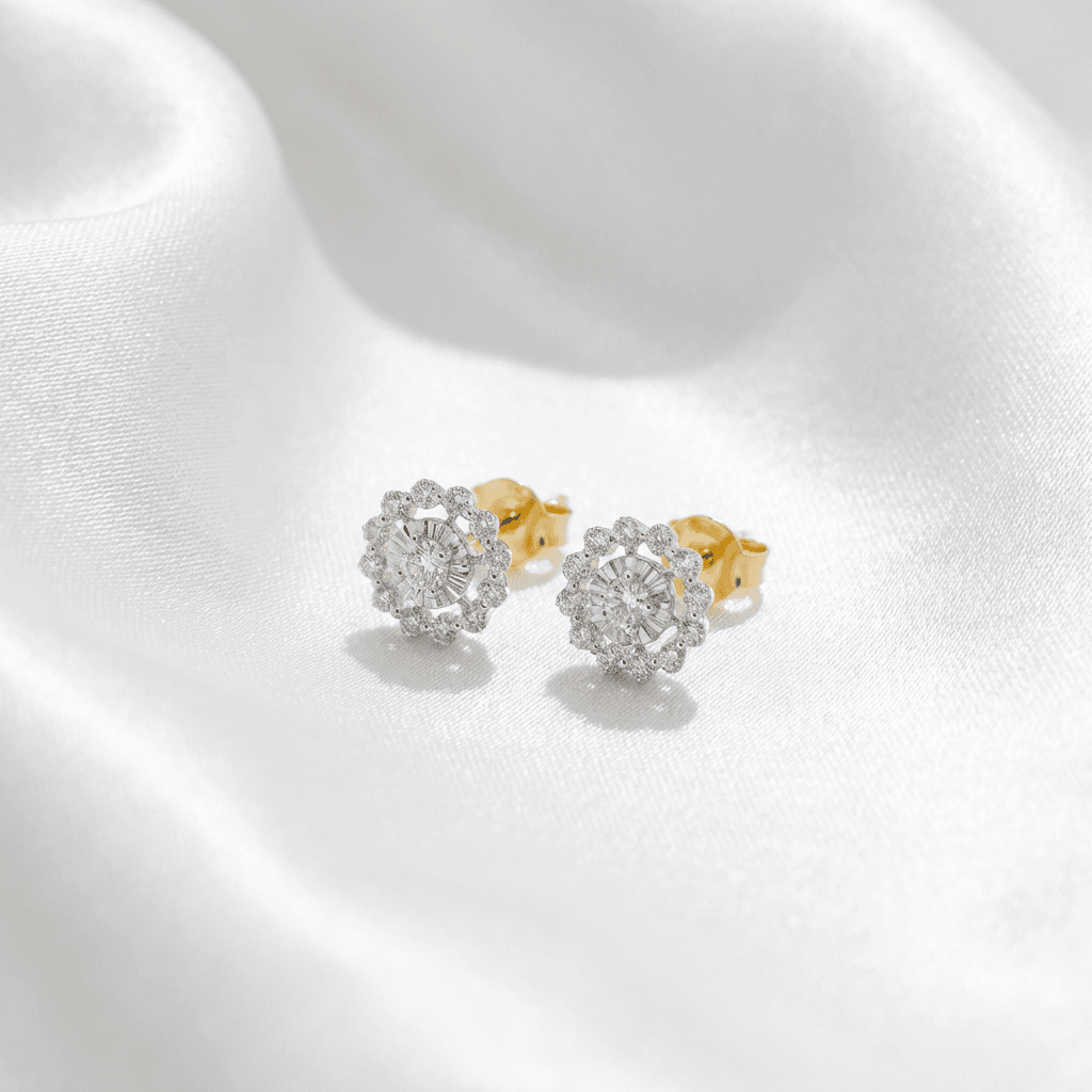 Flower Halo Diamond Stud Earrings