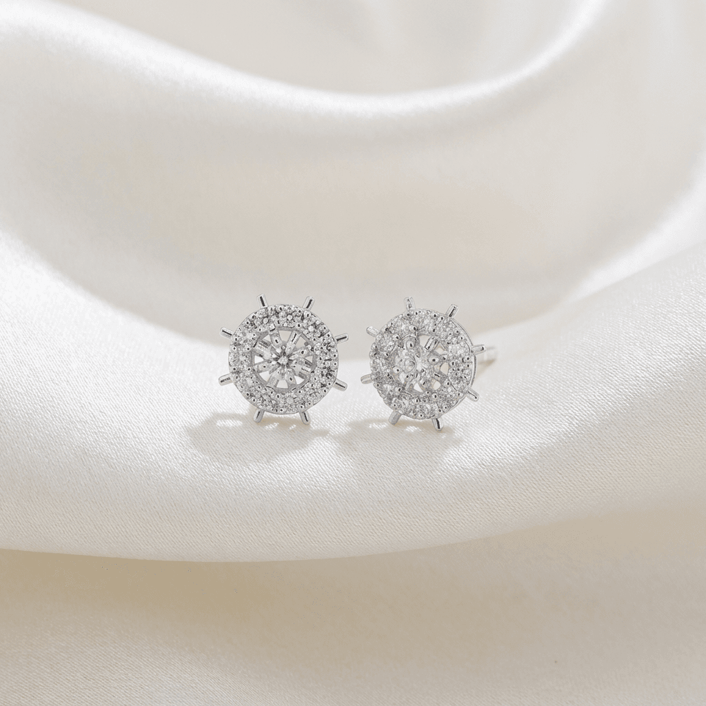 Compass Star Diamond Stud Earrings