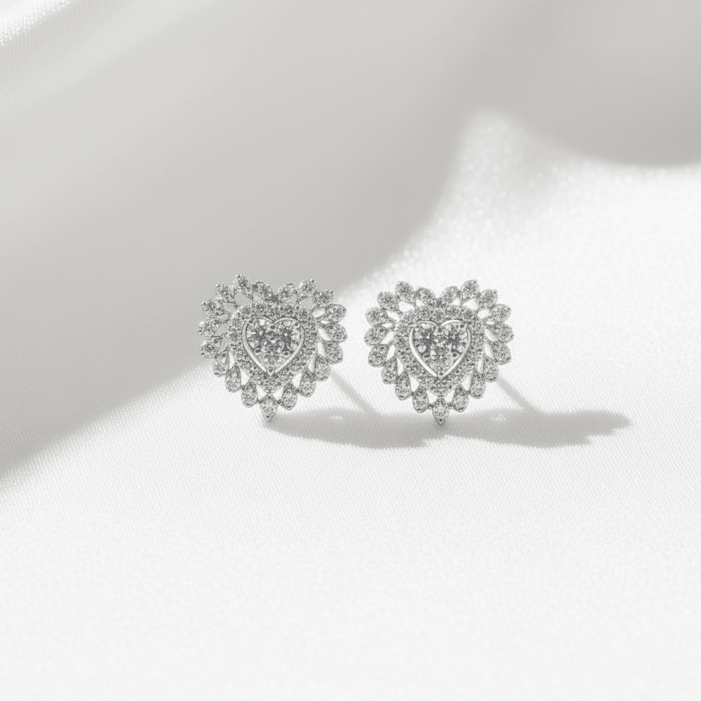 Heart Double Halo Diamond Stud Earrings
