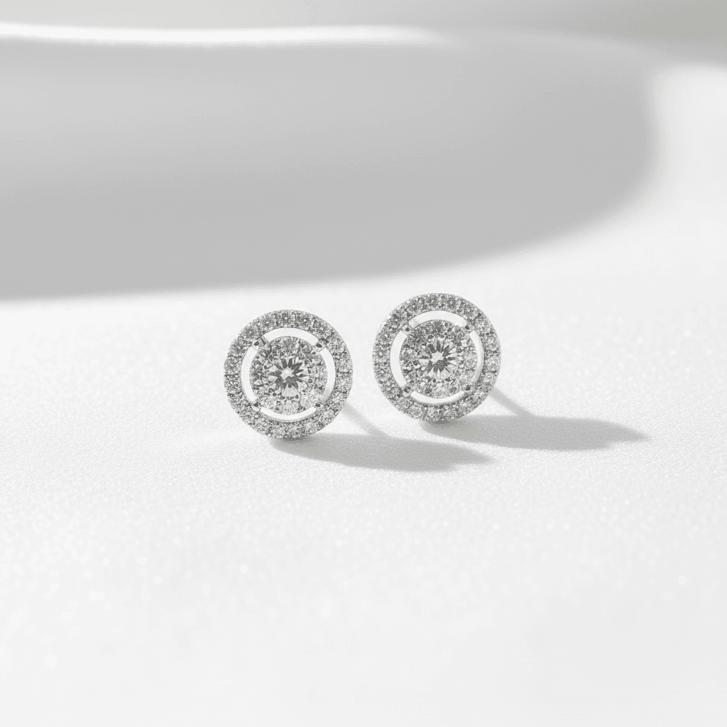 Double Circle Halo Diamond Stud Earrings