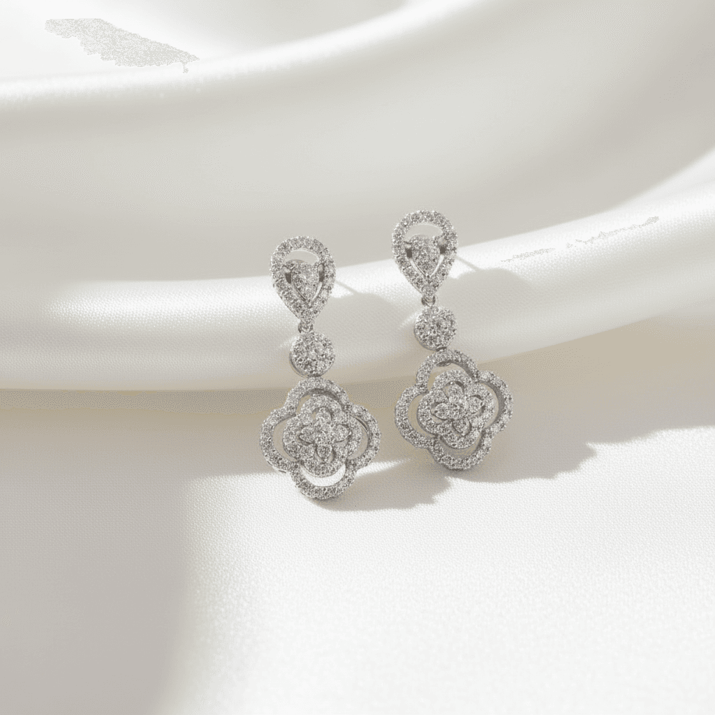 Flower Clover Diamond Drop Earrings
