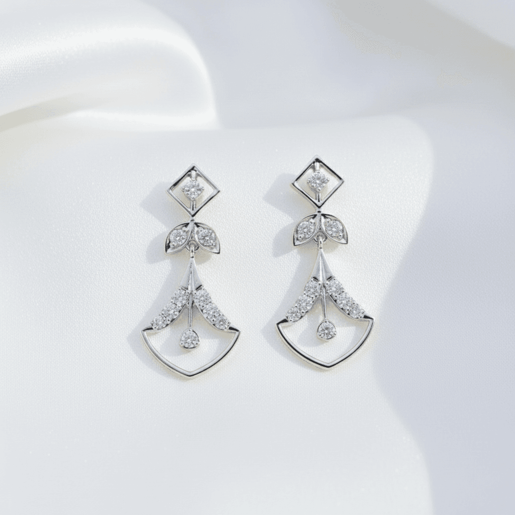Geometric Fan Diamond Drop Earrings
