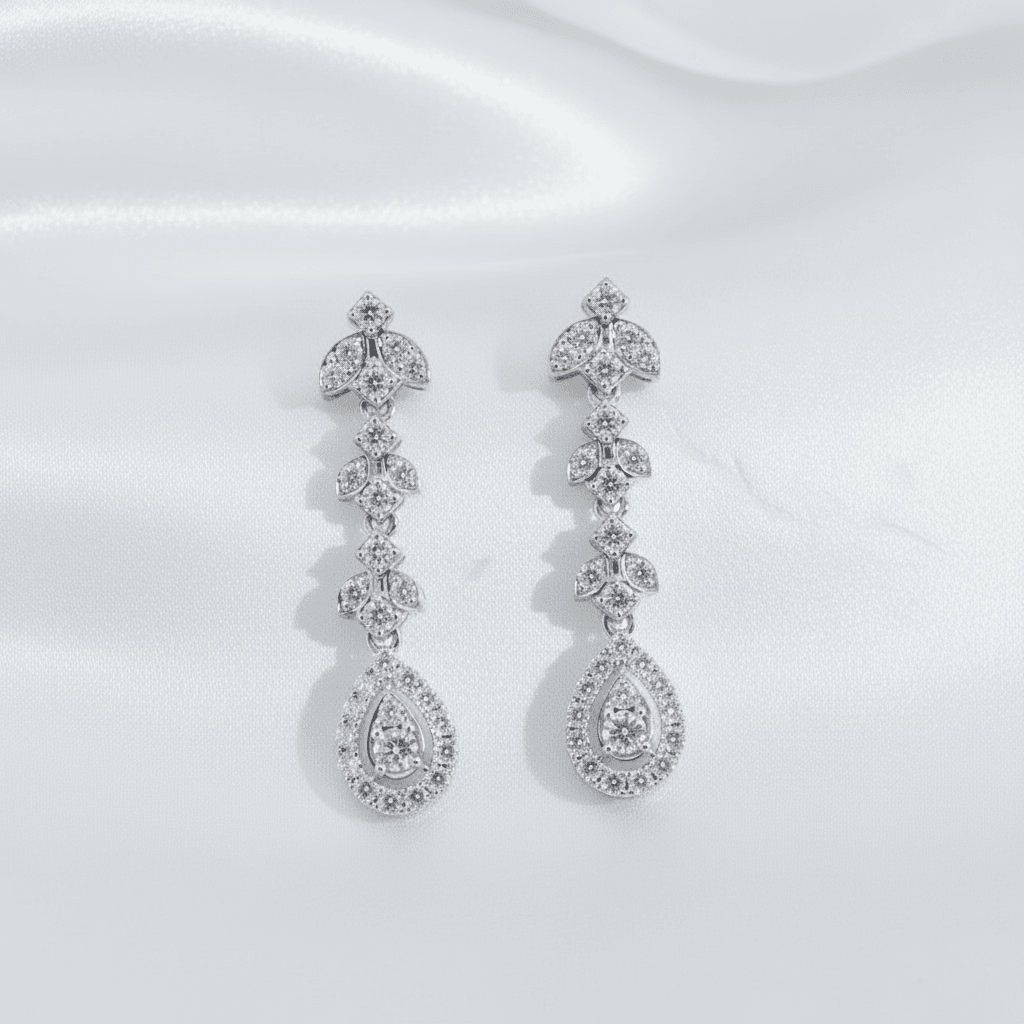 Cascading Leaf Cluster Diamond Drop Earrings