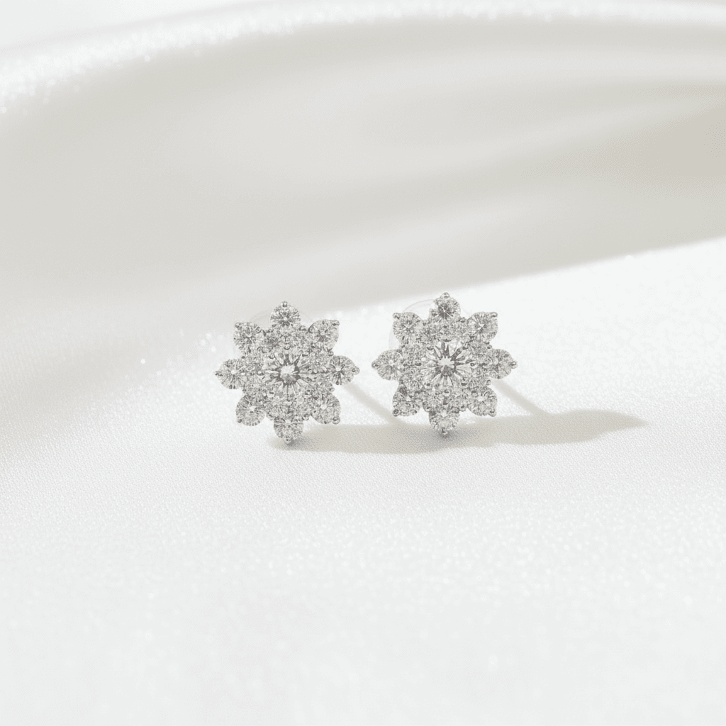Large Flower Cluster Diamond Stud Earrings