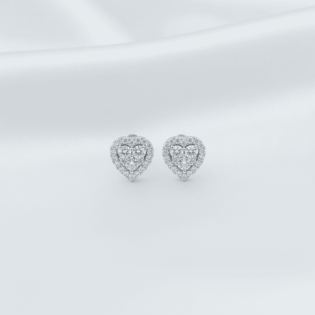 Heart Halo Diamond Stud Earrings