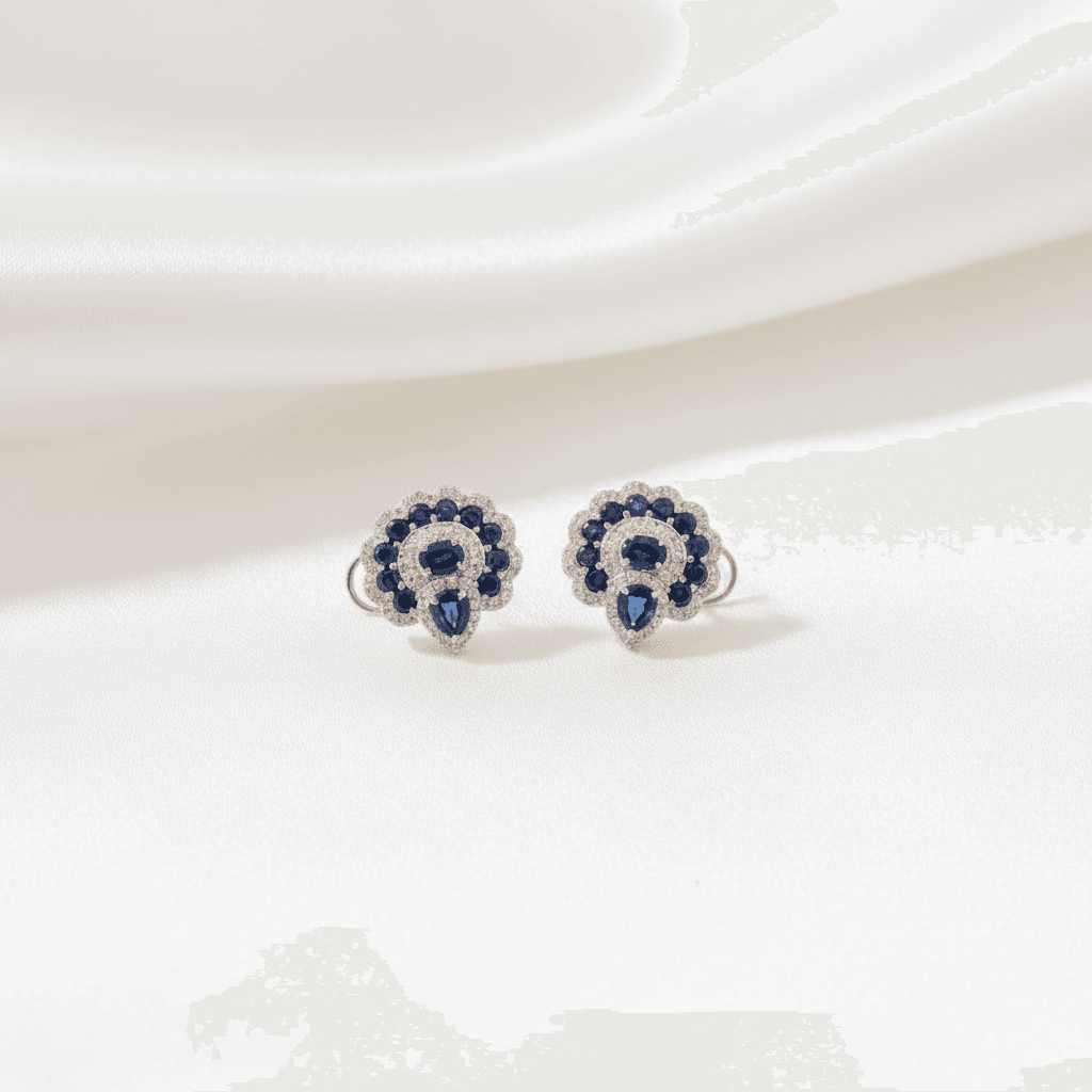 Blue Sapphire Diamond Cluster Stud Earrings