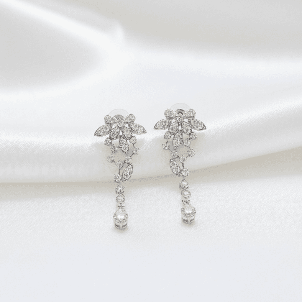 Floral Leaf Cascading Diamond Drop Earrings