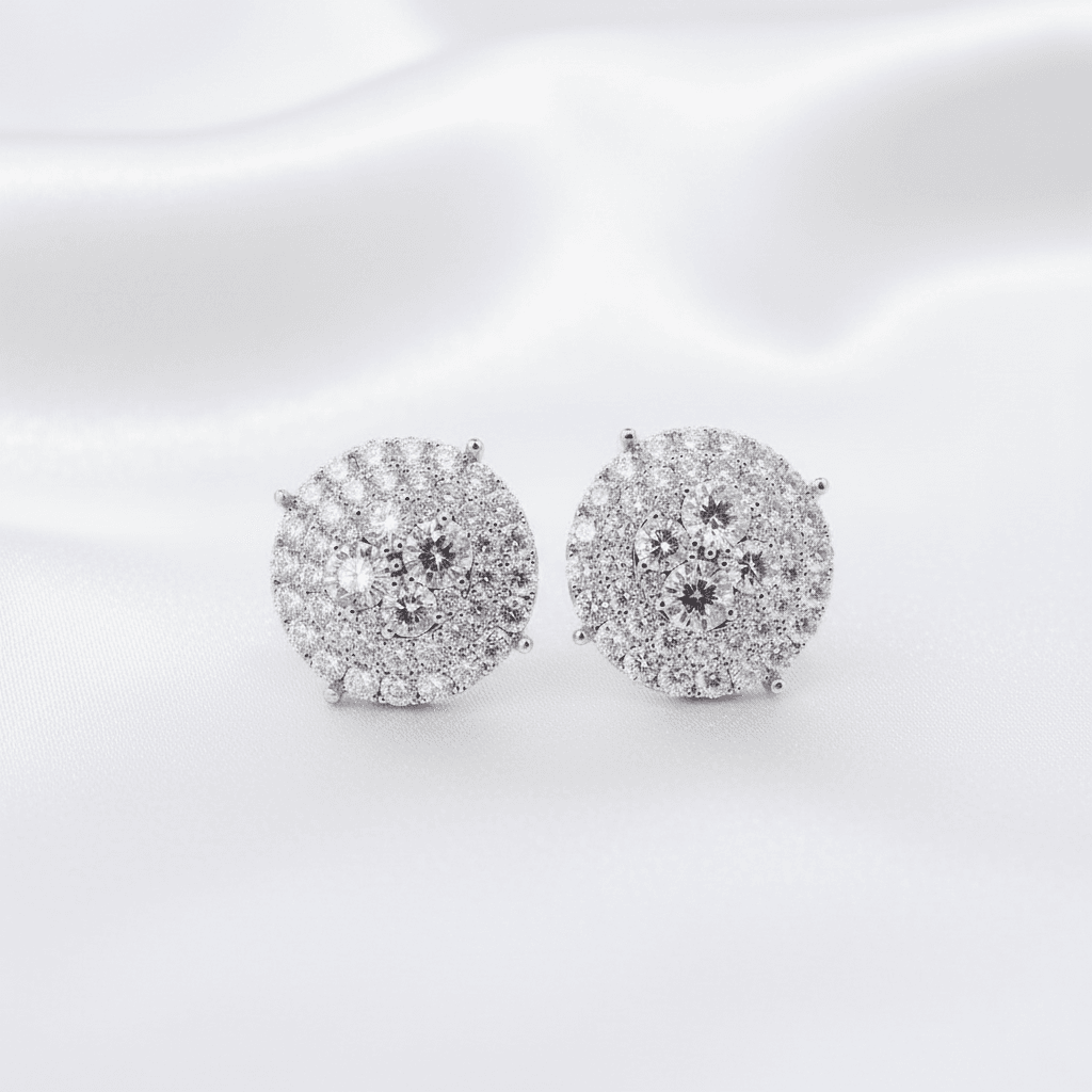 Round Pave Diamond Cluster Stud Earrings