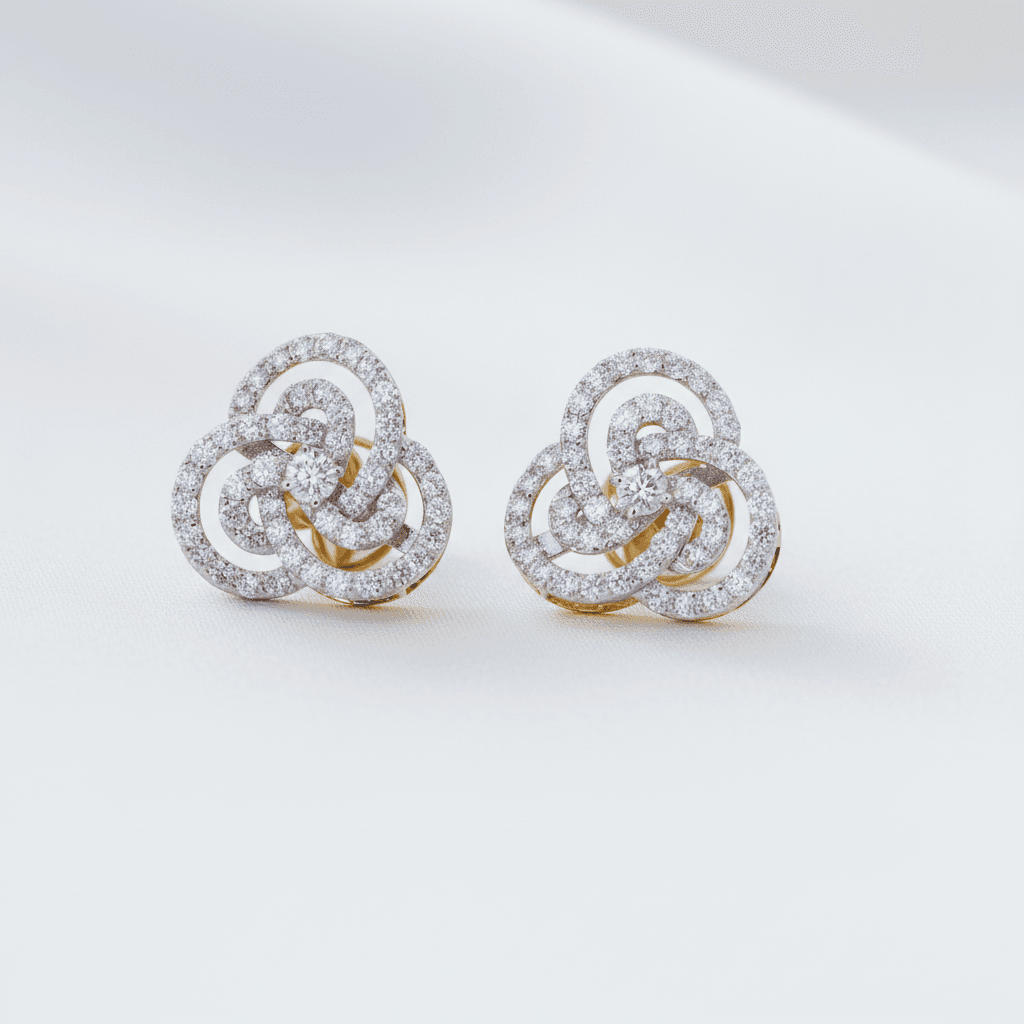 Triple Circle Swirl Diamond Stud Earrings