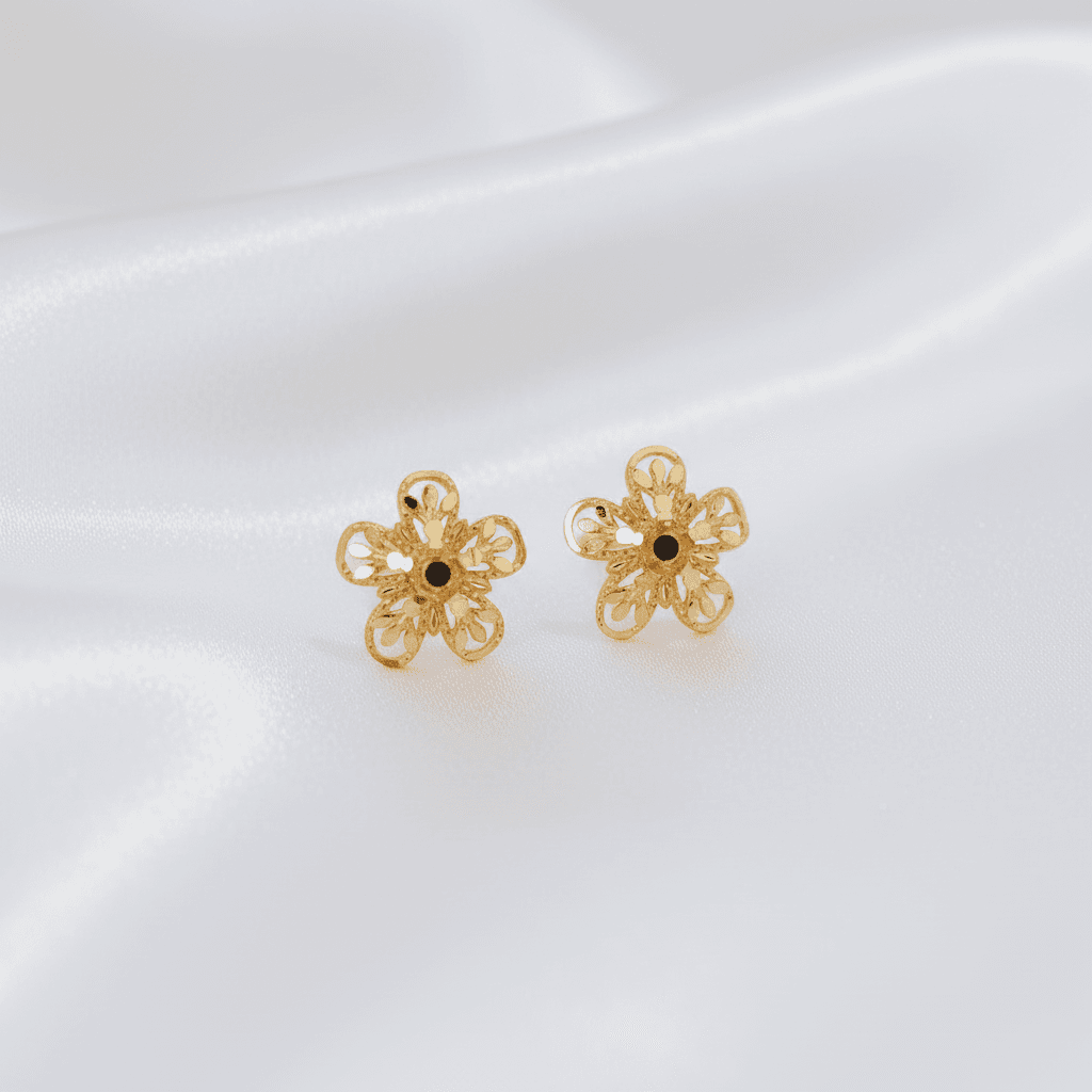 Gold Filigree Flower Stud Earrings
