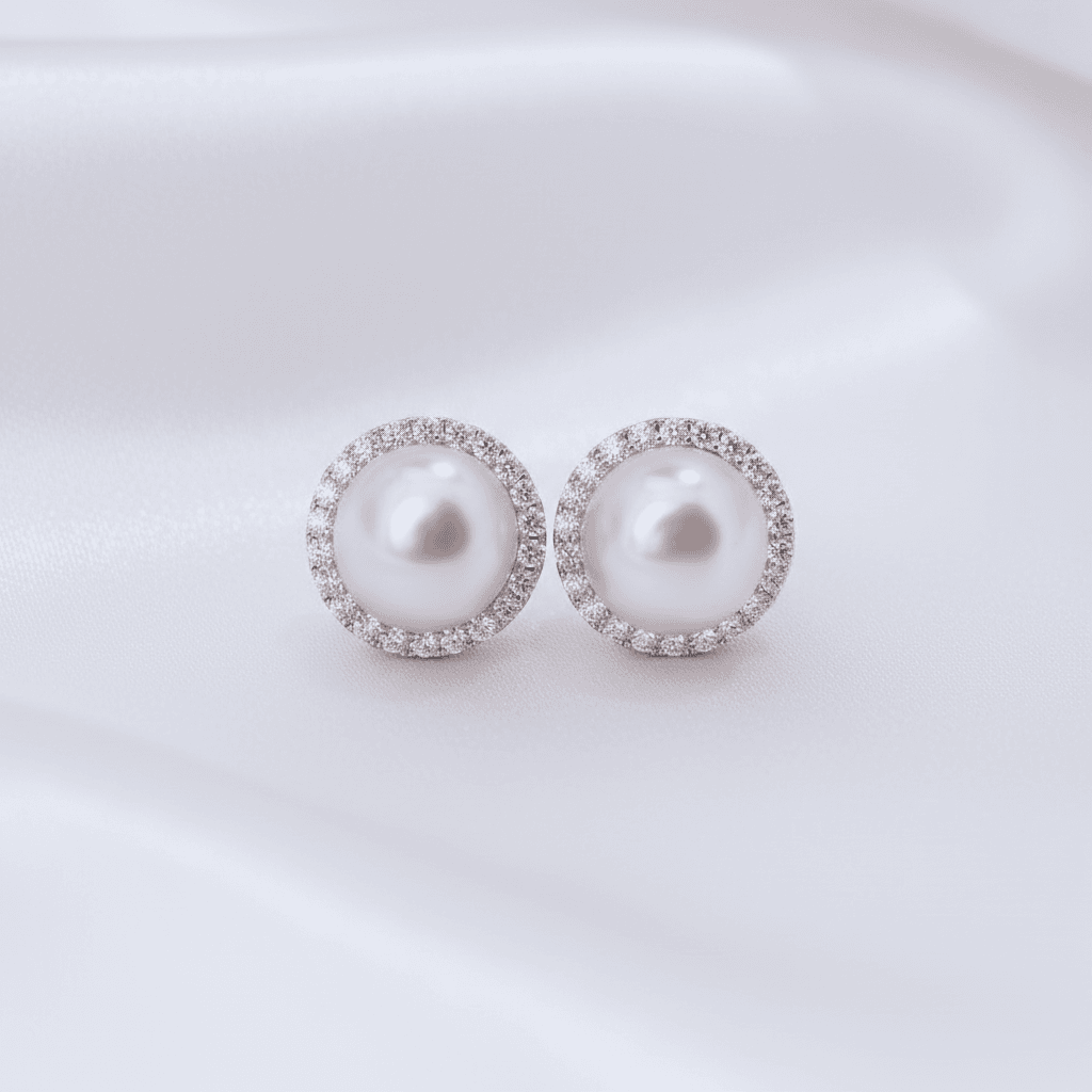 Pink Pearl Diamond Halo Stud Earrings