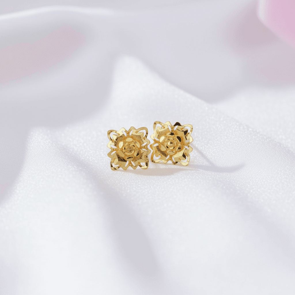 Gold Filigree Star Flower Stud Earrings