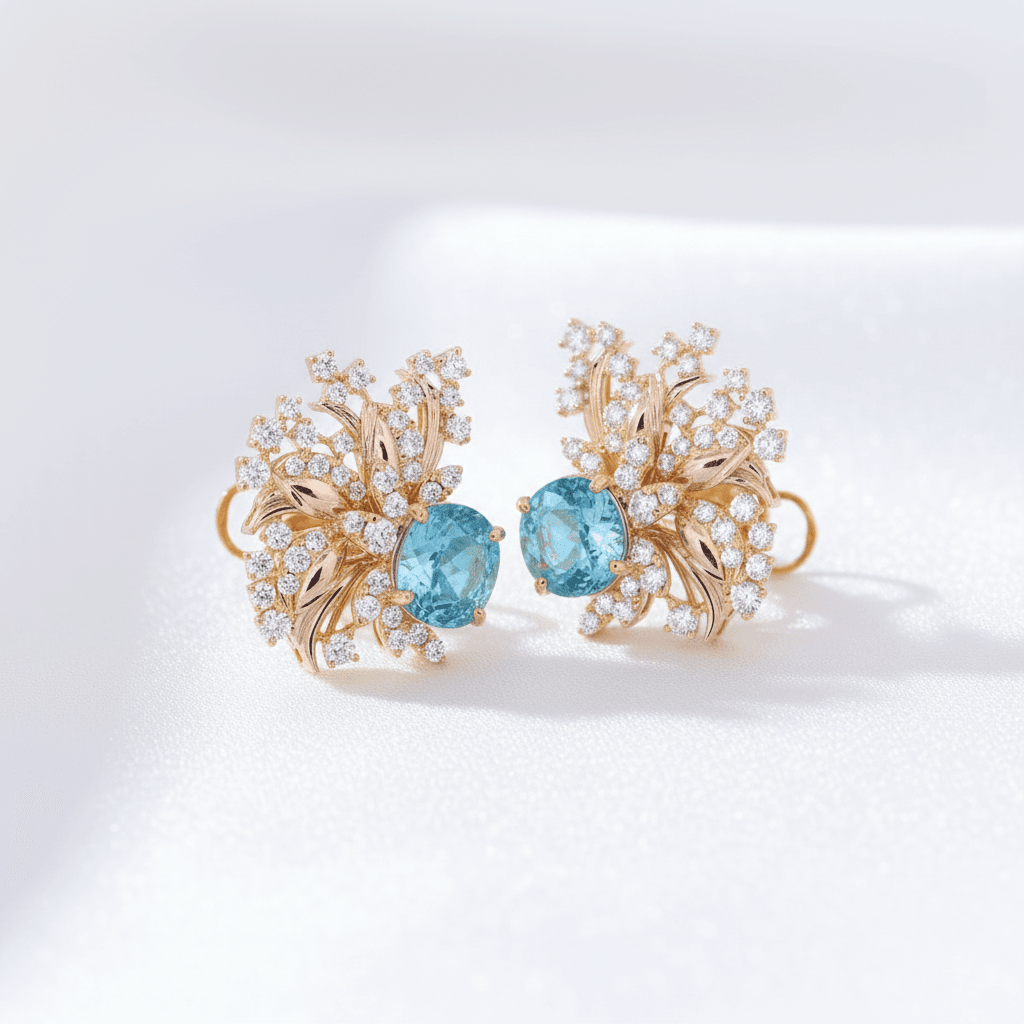 Blue Topaz Diamond Starburst Cluster Earrings