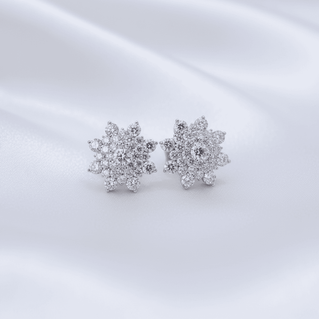 Diamond Snowflake Cluster Stud Earrings