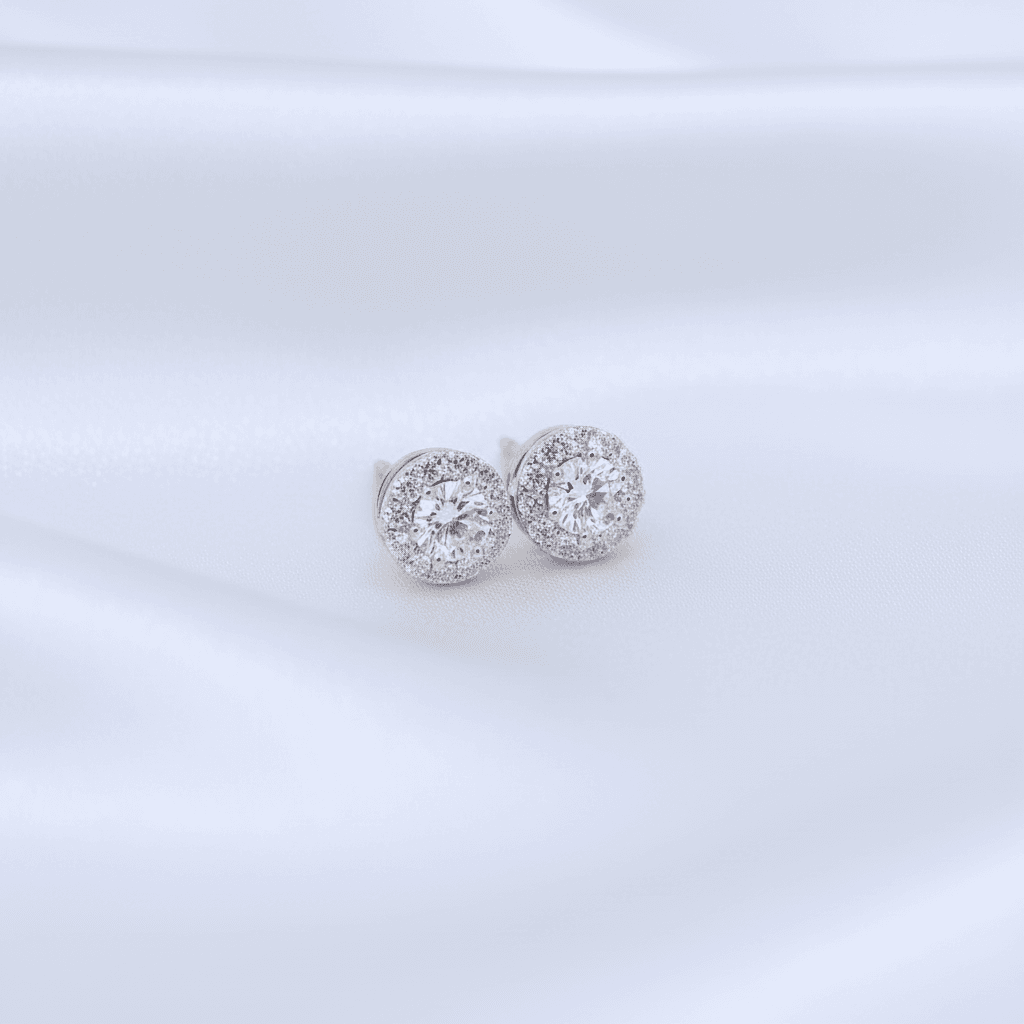 Round Diamond Halo Stud Earrings