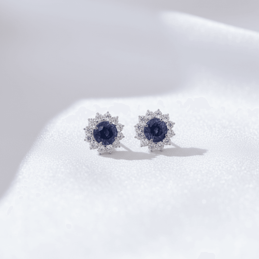 Blue Sapphire Diamond Halo Stud Earrings