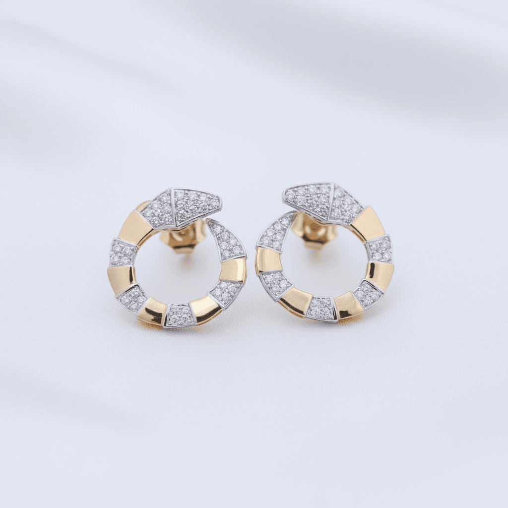 Two-Tone Coiled-Snake Diamond Hoop Earrings