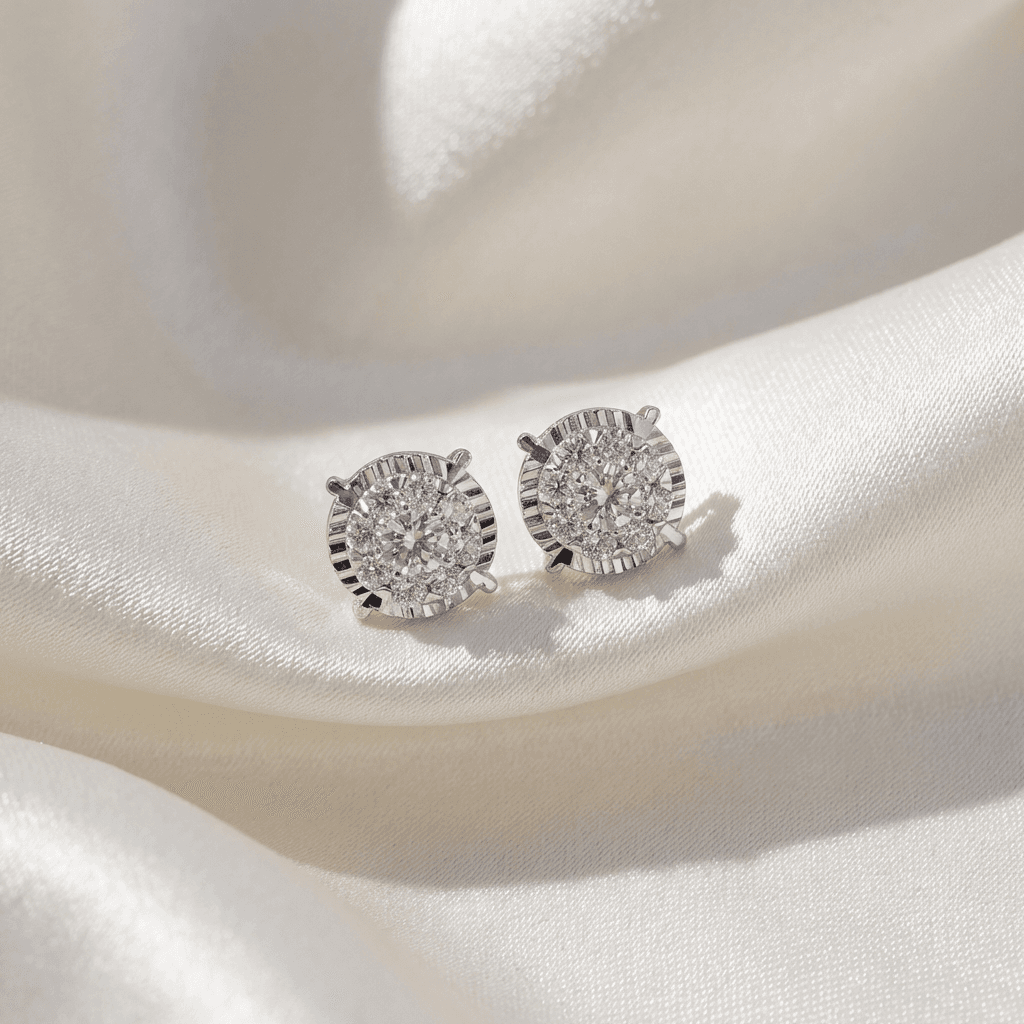 Round Diamond Cluster Stud Earrings