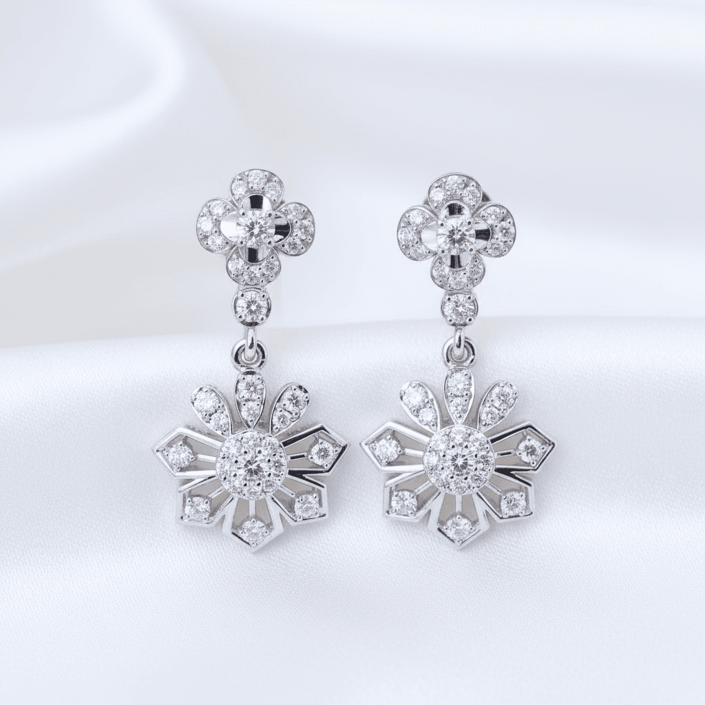 Snowflake Flower Diamond Drop Earrings
