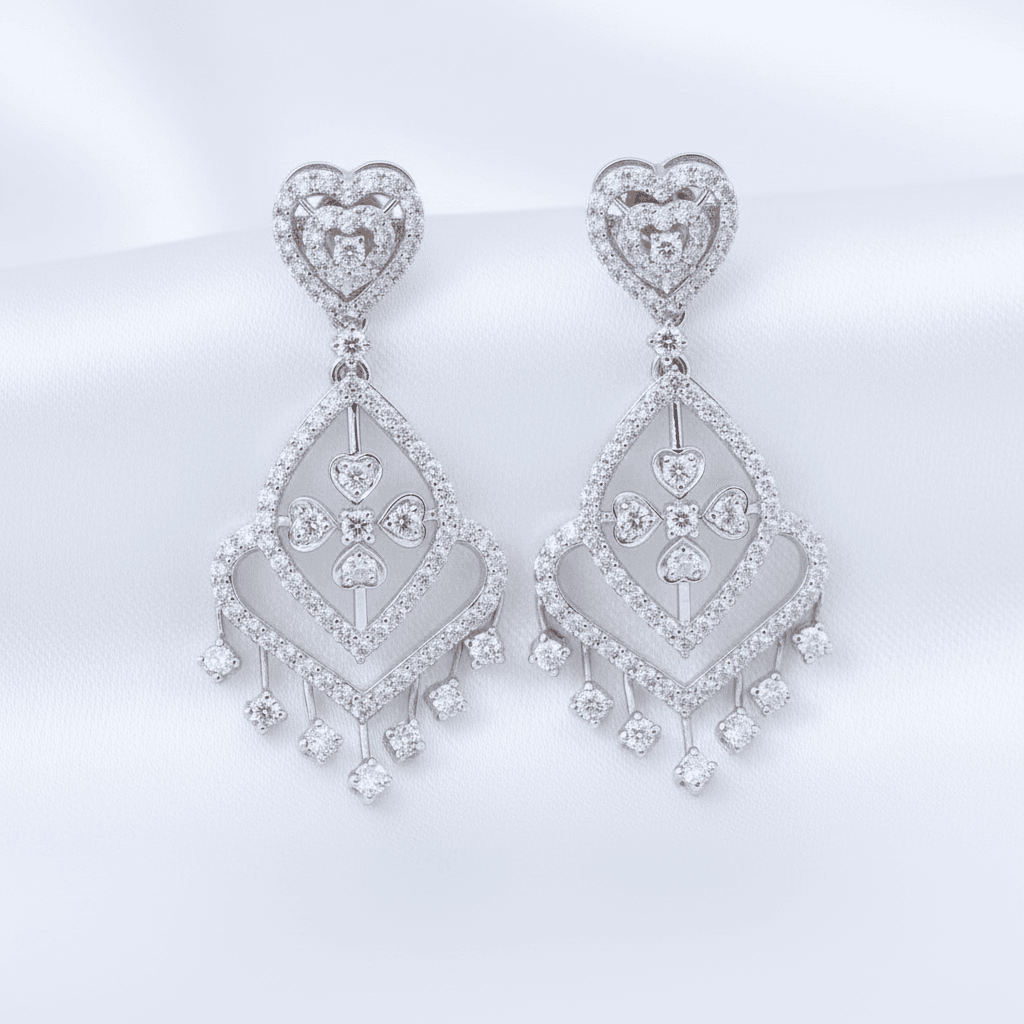 Heart Chandelier Diamond Drop Earrings