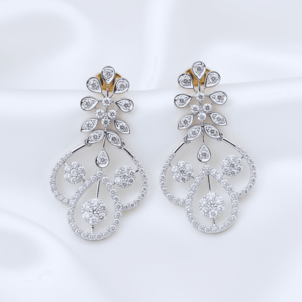 Floral Swirl Chandelier Diamond Drop Earrings