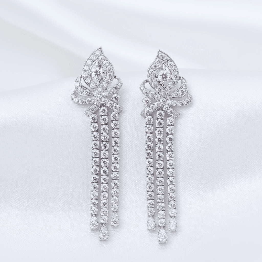 Lotus Triple Strand Diamond Drop Earrings