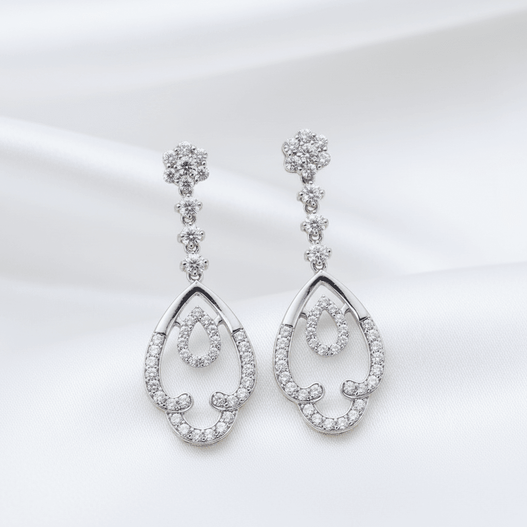 Double Teardrop Swirl Diamond Drop Earrings