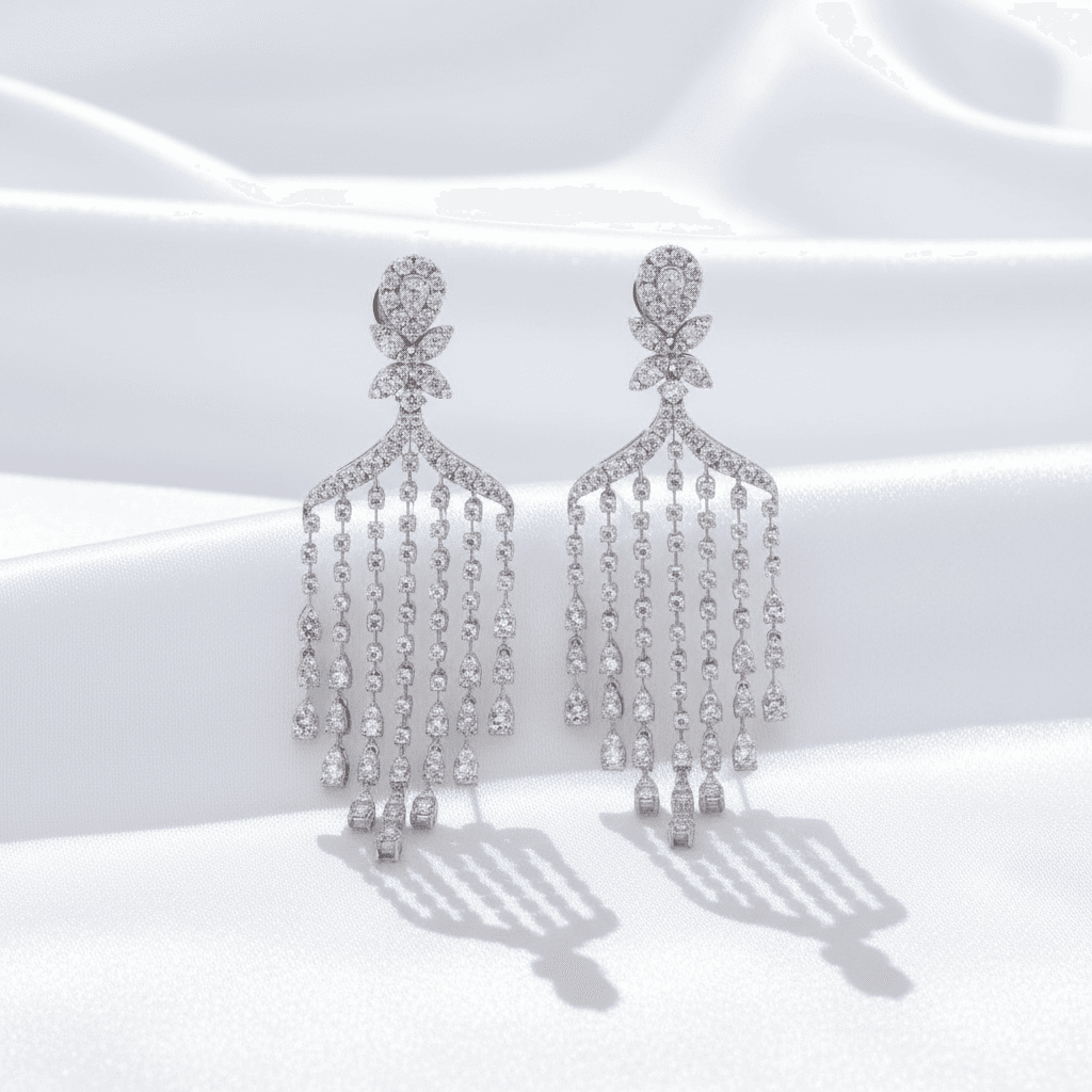Grand Waterfall Fringe Diamond Chandelier Earrings