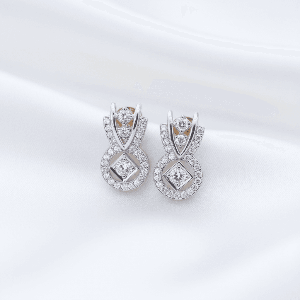 Geometric Circle Diamond Stud Earrings