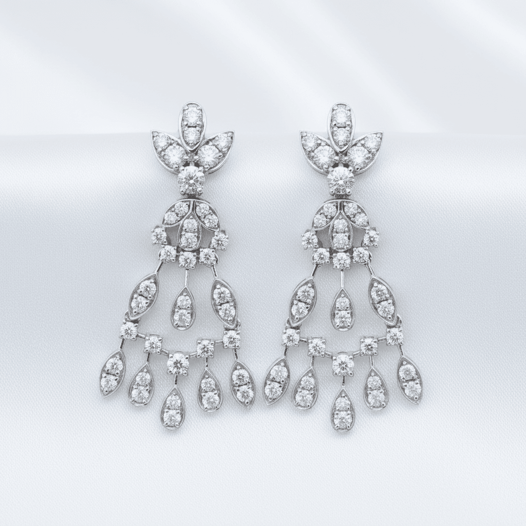 Lotus Tiered Chandelier Diamond Drop Earrings