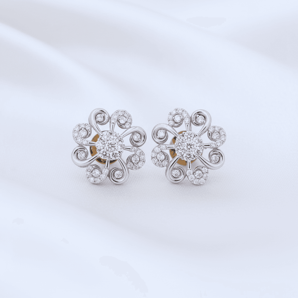 Swirl Flower Diamond Stud Earrings