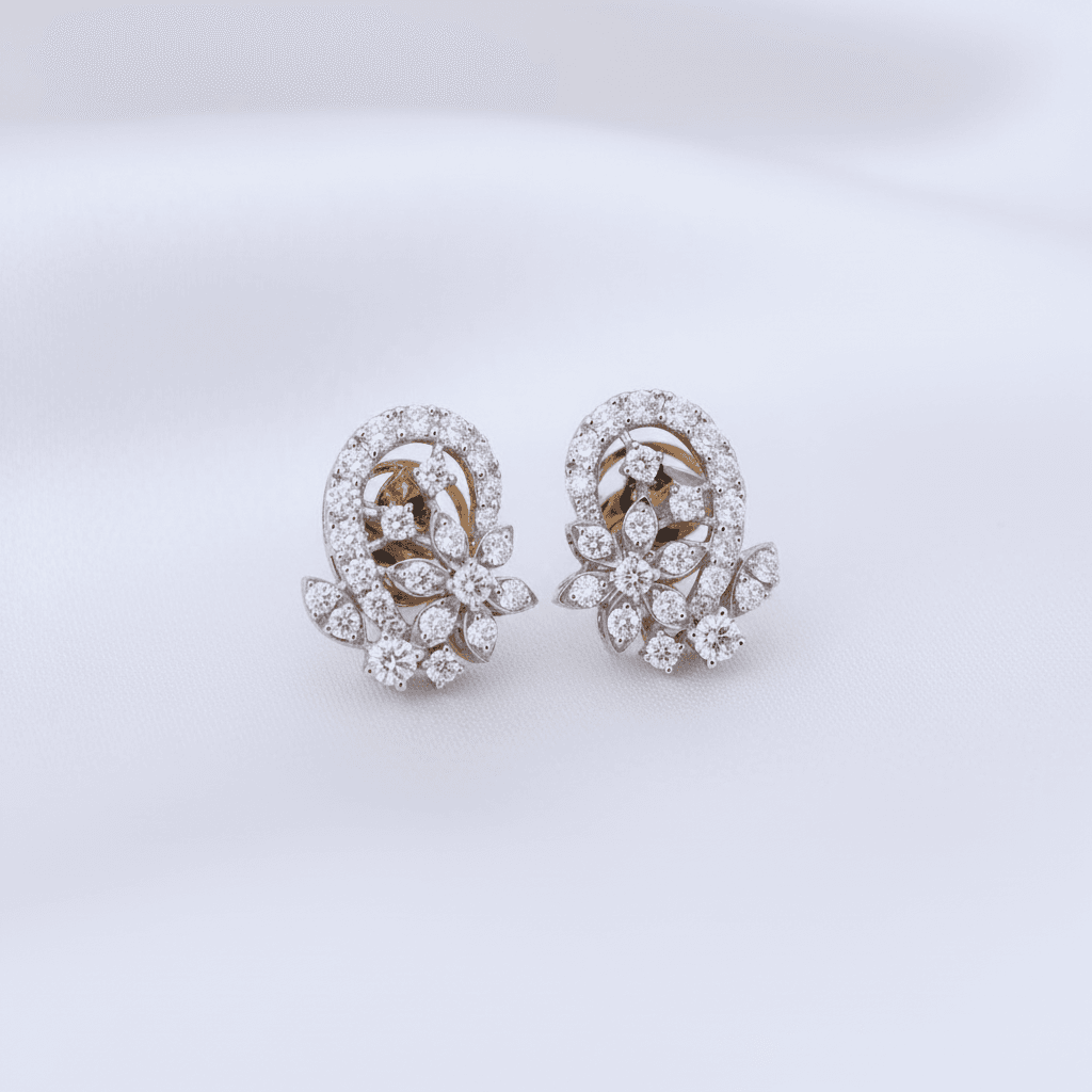 Oval Floral Cluster Diamond Stud Earrings