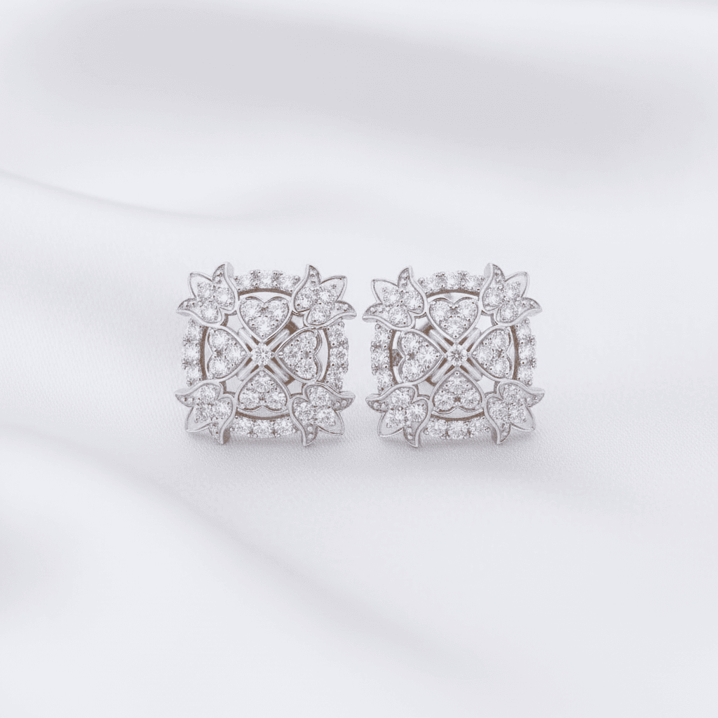 Square Butterfly Cluster Diamond Stud Earrings