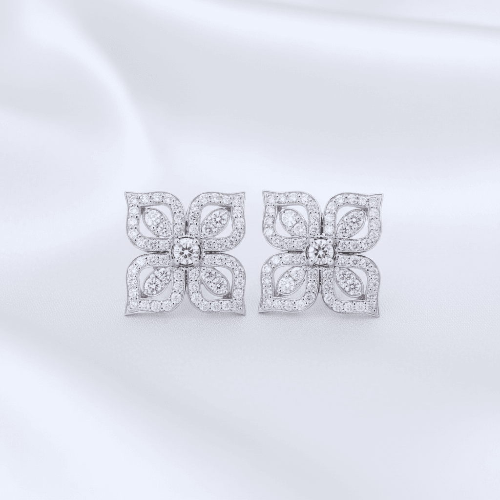 Four Petal Clover Diamond Stud Earrings