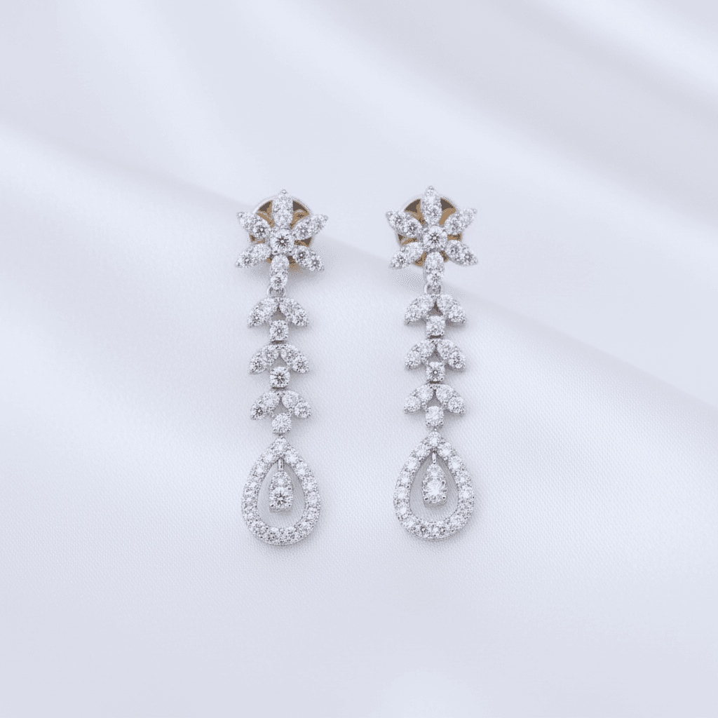 Floral Cascading Teardrop Diamond Drop Earrings