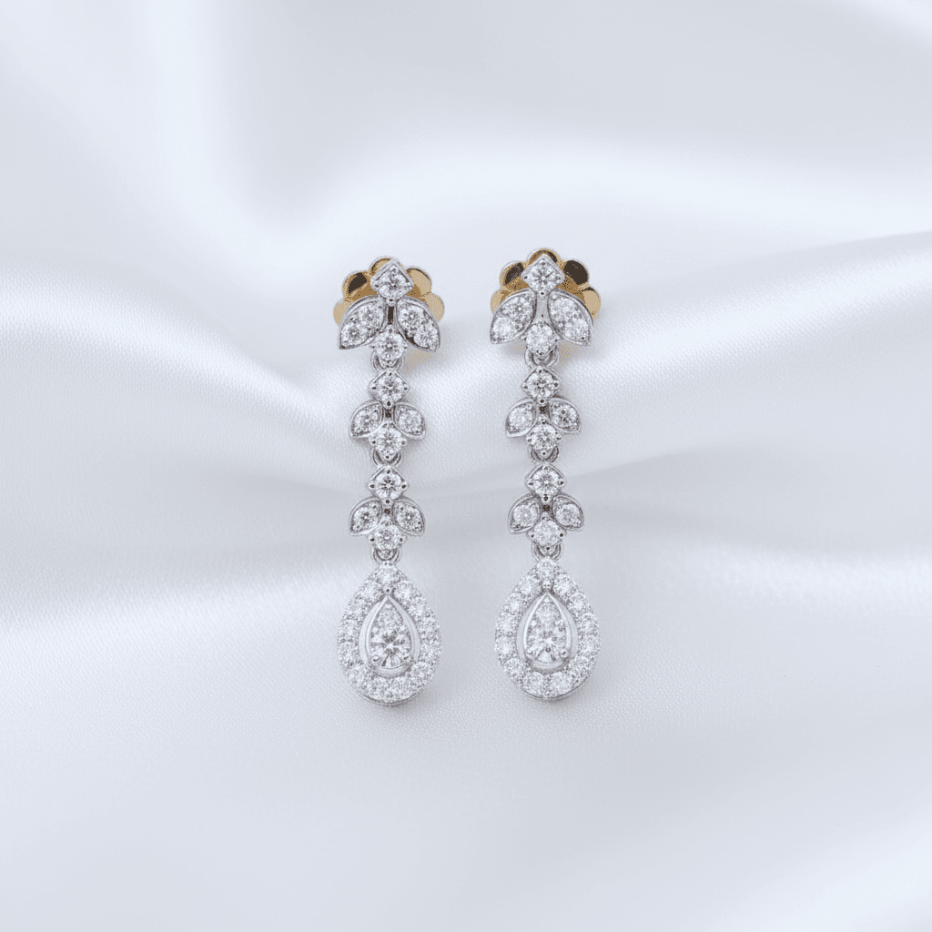 Leaf Cluster Teardrop Diamond Drop Earrings