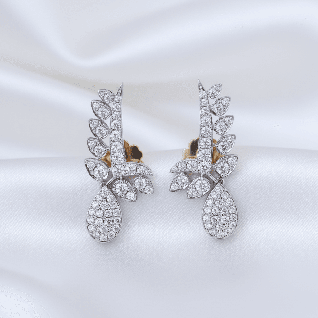 Wheat Leaf Teardrop Diamond Drop Earrings