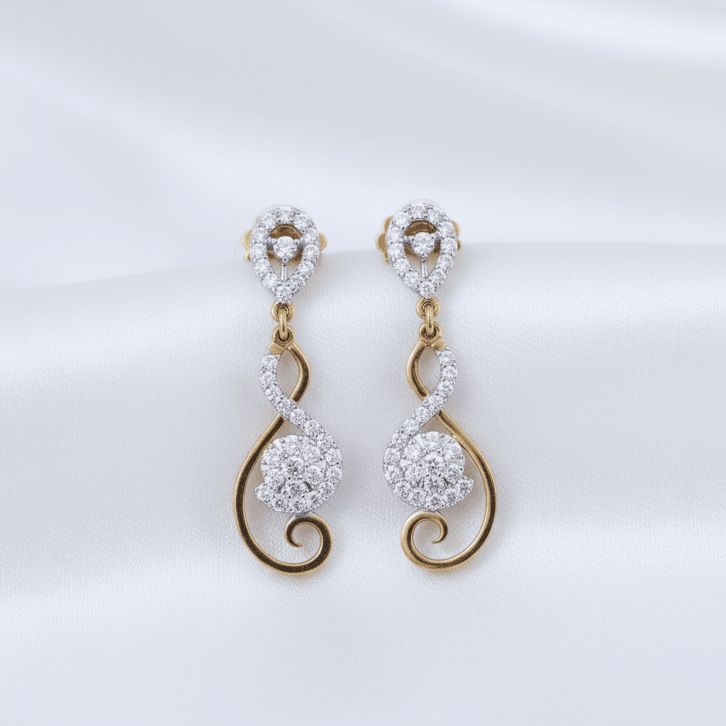 Two-Tone Infinity Swirl Diamond Drop Earrings