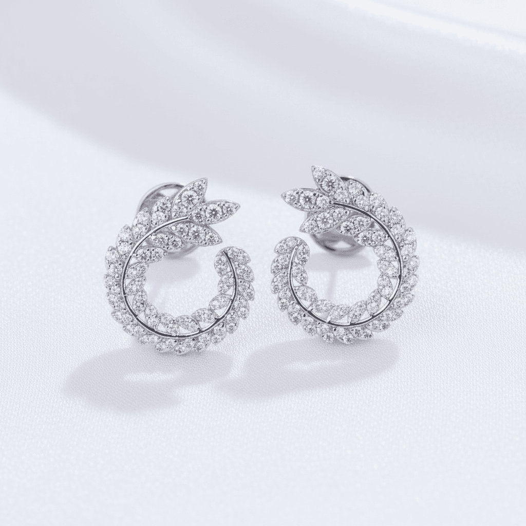 Spiral Wreath Leaf Diamond Stud Earrings