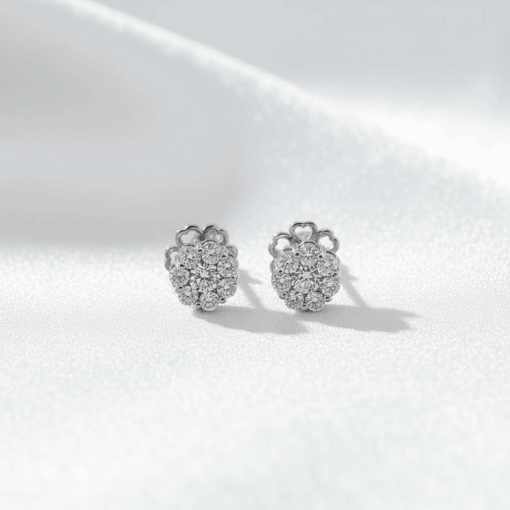 Classic Seven Stone Diamond Flower Cluster Stud Earrings