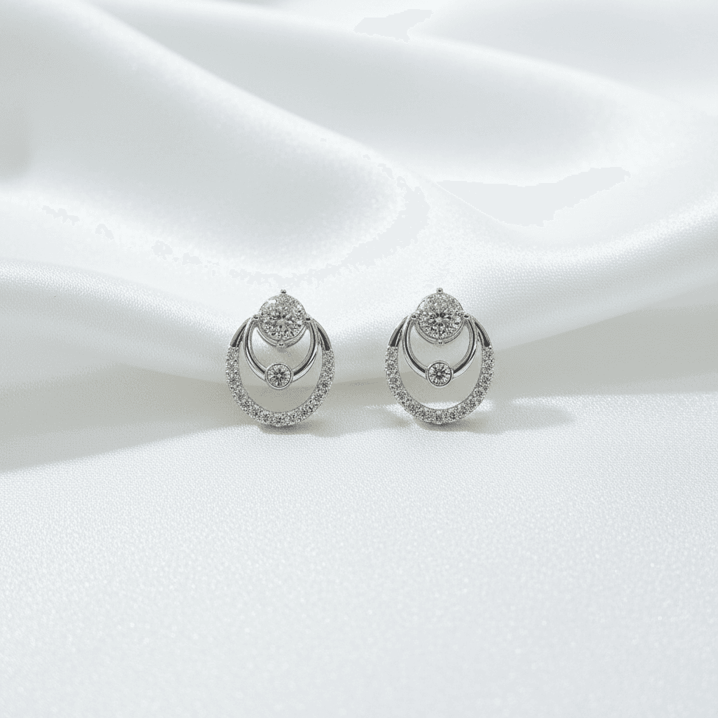 Triple Circle Halo Diamond Drop Earrings