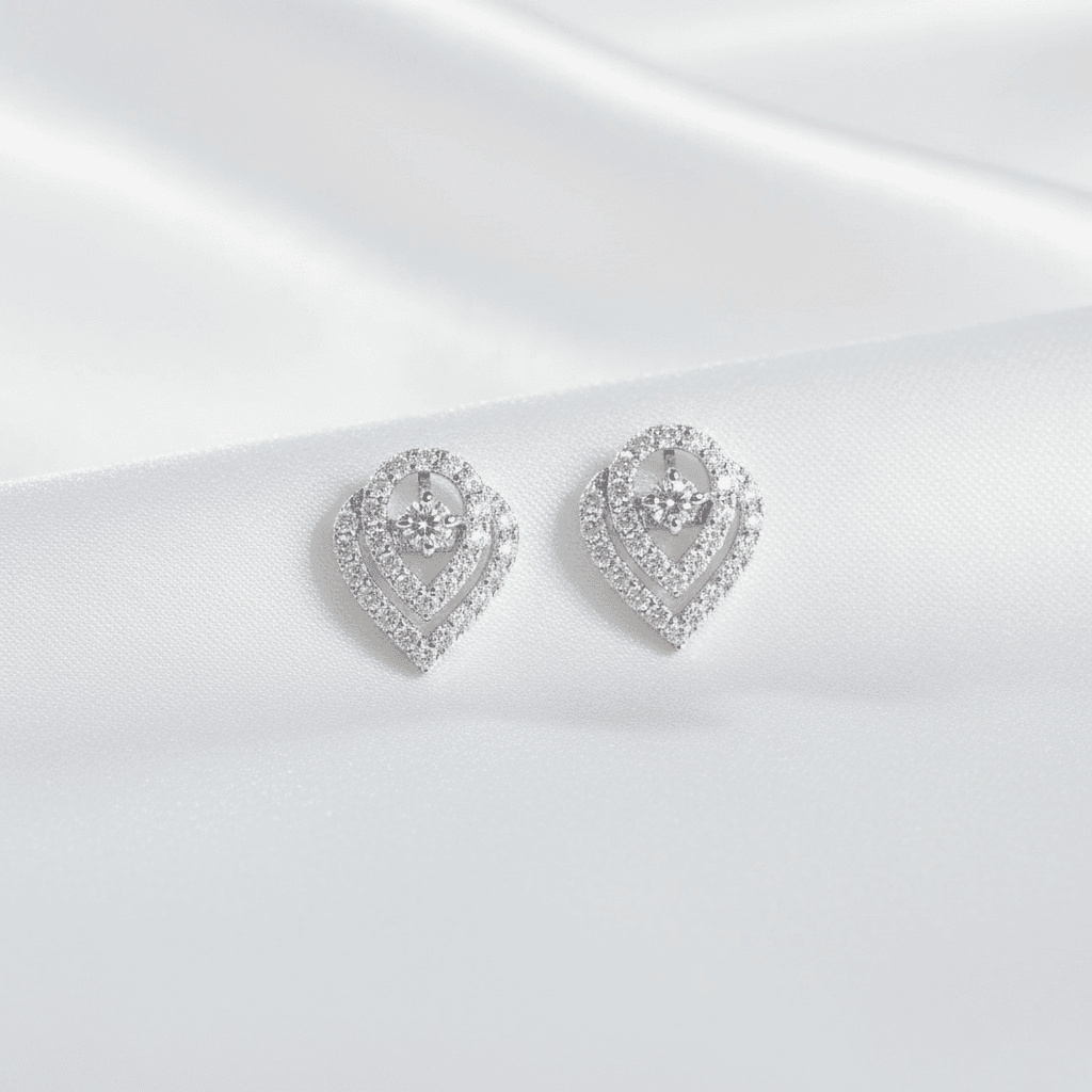 Double Teardrop Halo Diamond Drop Earrings