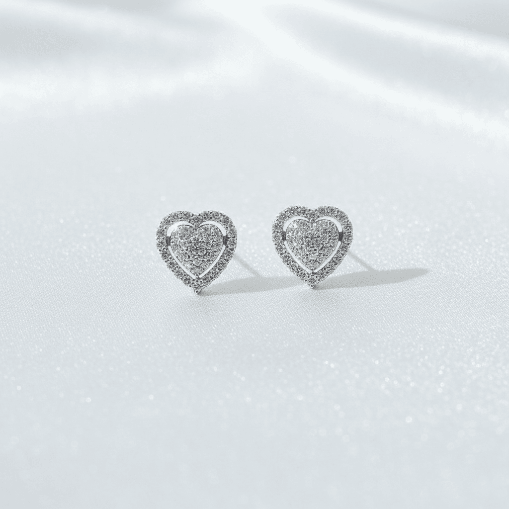 Double Heart Halo Diamond Stud Earrings
