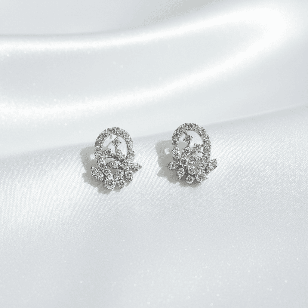 Circle Flower Cluster Diamond Stud Earrings