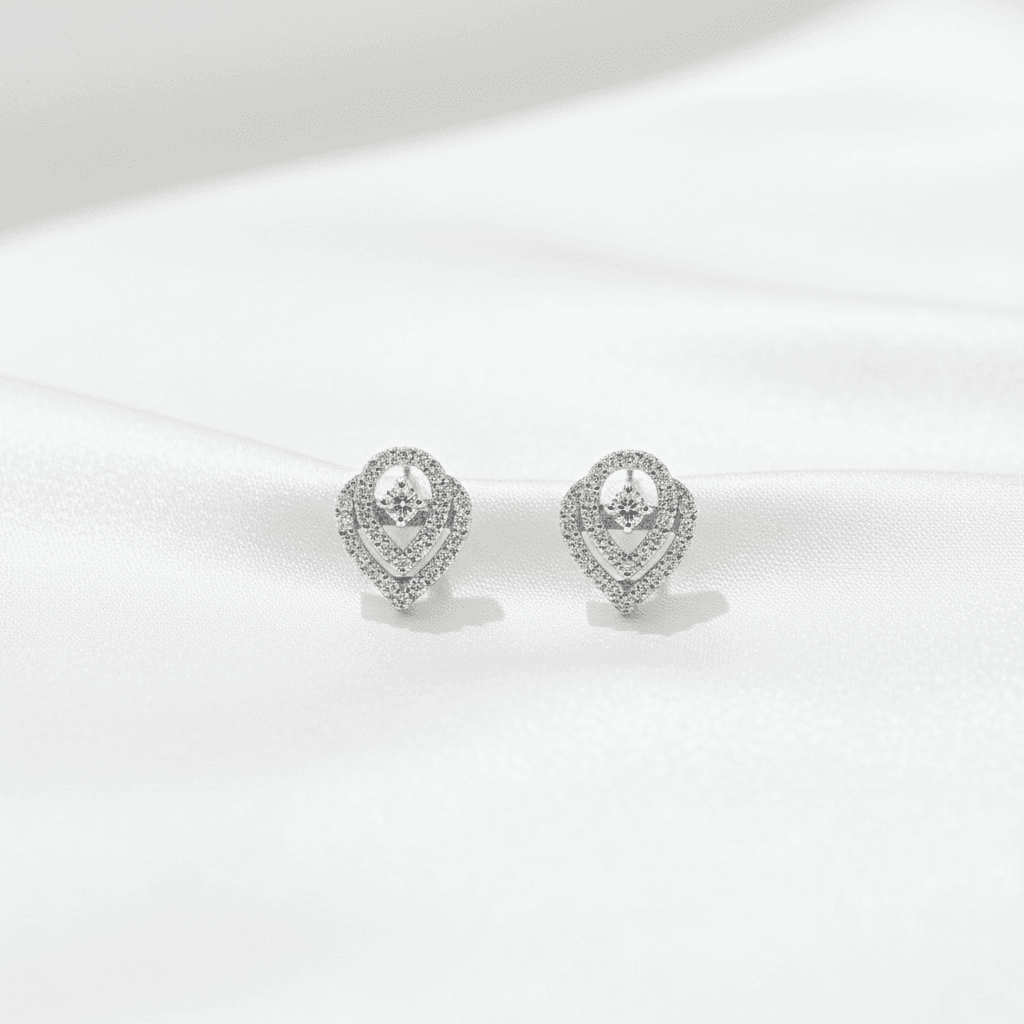 Triple Teardrop Halo Diamond Stud Earrings